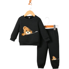 6-9M Tracksuits Shein pcs Baby Boy Casual Cute Bear Print Sweatshirt And Pants Set AutumnWinter