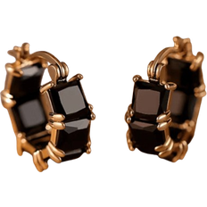 Shein 1pair Women's Simple & Fashionable Black Zircon Decor Ear Hoop, Unique Design Daily Earrings, Birthday Gift