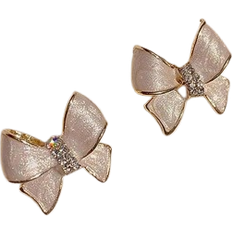 Shein 1pair Simplistic White Bow & Droplet Design Stud Earrings For Women's Daily Or Vacation Wear