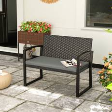 Grey Garden Benches OutSunny 2 Seater Rattan with Cushion Steel Frame Dark Grey Garden Bench