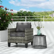 OutSunny Single Rattan Armchair with Cushions - Light Grey Lounge Chair