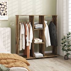Homcom Brown Wardrobes Homcom Mobile Double Open with Clothes Hanging Rail Colthing Brown Wardrobe