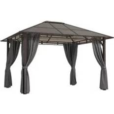 OutSunny 3.6 x 3 m Hardtop Gazebo Garden Pavilion with Removable Curtains - Dark Grey