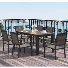 Aluminium - Rectangular Patio Dining Sets OutSunny 6 Seater Aluminium Garden with Stackable Chairs Brown Patio Dining Set