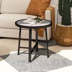 Round Outdoor Bistro Tables OutSunny 50.5cm Round Garden Table with SPC Tabletop Grey Wood Effect