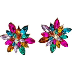 Shein 2pcs Flower Shape Diamond Inlaid Ear Studs For Women, Daily Wear, Dating, Vacation Gift