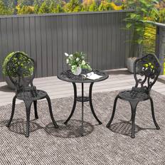 Black Bistro Sets OutSunny 3 Pcs Cast Aluminium with Parasol Hole for Balcony Black Bistro Set, 1 Table incl. 2 Chairs