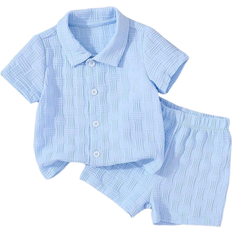 Shein pcs Textured Shirt And Shorts Street Fashion Outfit For Baby Boys