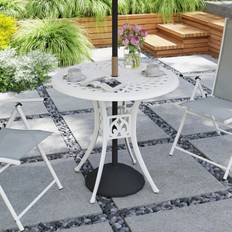 Aluminium Garden Table OutSunny 78 cm Round Garden Dining Table with Parasol Hole Antique Cast Aluminium White