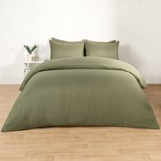 Brentfords Plain Pillowcase Bedding Set, Woodland Green - Single Duvet Cover Green (198x137cm)