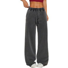 Shein Elastic Waist Loose Washed Denim Women Long Pants