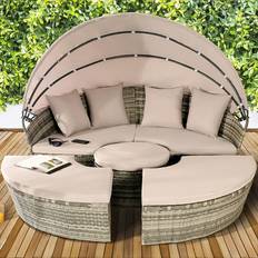 Brooklyn Brooklyn Luxury 8 Seater Grey Rattan Sun Lounger Sofa 210cm 195 x 195 x 75cm Outdoor Lounge Set