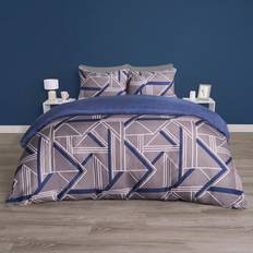 OHS Geo Print Plain Reverse Set Double - Duvet Cover Blue, Grey (200x200cm)