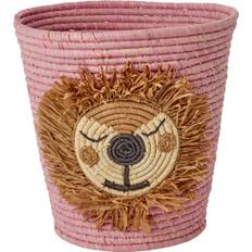 Rice Round Raffia Basket with Lion Head 20 x 30 cm