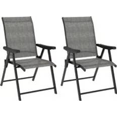 Garden Dining Chairs Patio Chairs OutSunny 2 Pcs Folding Chair with Breathable Mesh Fabric Seat Black and Grey Garden Dining Chair