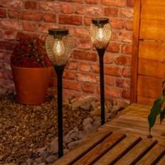 Black Garden Ornaments ValueLights Black Metal Cage Solar Powered Outdoor Spike Lights 2 Pack