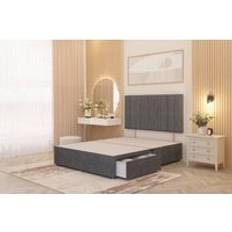 Somnior Alexas 2 Draw Divan Bed Base with Headboard Plush Velvet - Silver