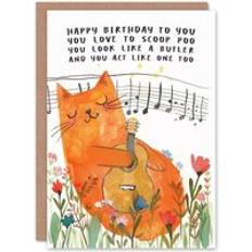 ARTERY8 Orange Tabby Guitar Song Cat Lover Floral Funny Birthday Card One Size
