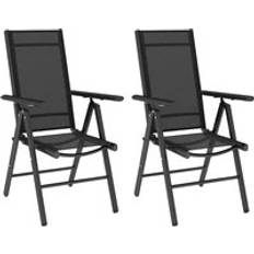 Aluminium Patio Chairs OutSunny 2 Pcs Folding Chair with Armrests Black Garden Dining Chair