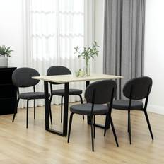 Kitchen Chairs Homcom Set of 4 Sherpa Dining Chairs Boucle Chairs with Back Black Kitchen Chair 4pcs