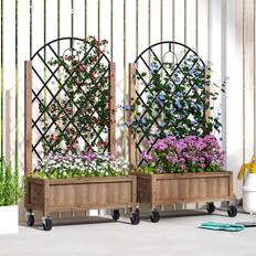 Pack of 2 Wooden Raised Bed with Metal Trellis