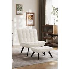 H&O Direct White Accent Chair Footstool Set One Size Armchair