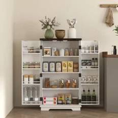 Homcom Kitchen Cupboard Pantry with Adjustable Shelves White Storage Cabinet