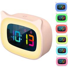 Alarm Clocks Tianfu Cute Cat Ear Alarm Clock with RGB 7 Color Night Light and 18 Ringtones