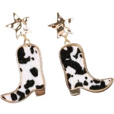 Shein 1pair Creative & Unique Western Cowboy Style Cow & Leopard Print Boot Shaped Earrings With Retro & Fashionable Design