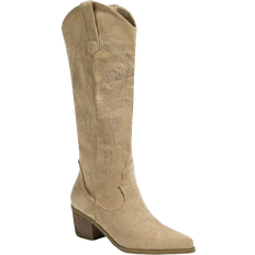 Suede Riding Shoes Shein Women's Western Boots Embroidered Pointed Toe Chunky Heel Suede Riding Boots With Electronic Embroidery Solid Color Autumn Winter Warm Boots