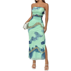 Shein Elegantes trägerloses Bodycon-Kleid für Damen mit seitlichem Schlitz und Mesh-Muster