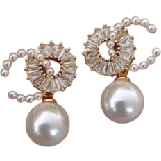 Shein 1pair Exquisite & Charming & Luxurious & & Elegant Pearl & Cubic Zirconia Earrings, Ideal For Dating Gift And Decoration