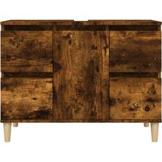 Oak sink unit vidaXL Smoked Oak Sink Cabinet 80 x 33 x 60 cm