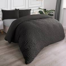 OHS Luxury Seersucker Set King - Charcoal Duvet Cover Grey (230x220cm)