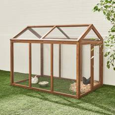 Brown Chicken Wire Fences Sweeek Wooden Chicken Run Natural 140x85.5x106 cm