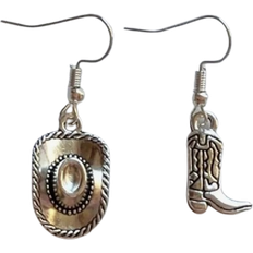 Shein Pair Fashion Vintage Silver Color Cowboy Hat Earrings Cowgirl Boot Pendant Dangle Earrings For Women Couples Party Jewelry