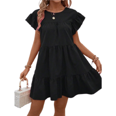 Shein Solid Ruffle Hem Smock Dress For Holiday