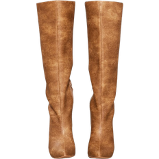 PrettyLittleThing Bottes montantes PU élimé vert olive à bout pointu - Marron