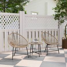 Natural Bistro Sets OutSunny Cushioned Acapulco with Reinforced Metal Frame Natural 3 Piece Bistro Set, 1 Table incl. 2 Chairs