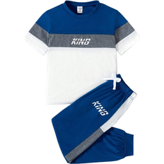 Shein pcs Boy Casual Crew Neck Letter Print Colorblock Short Sleeve Top And Pants Set