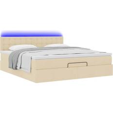Dubbelsängar Sängpaket vidaXL Ottomansk Säng Med Madrass LED-Lampor 180x200 cm Gräddvit Sängpaket