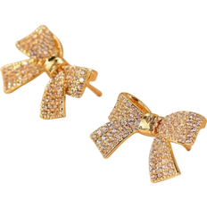 Shein pcs Chic Bowknot Sparkly Cubic Zirconia Earrings Gold Plated Copper Suitable For Women Perfect For Weddings Engagements Daily Wear Valentines And Bi