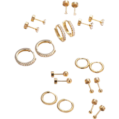 Shein Pairs Gold Hoop Stud Earrings For Women, 18K Gold Plated Tiny Stainless Steel Earrings Sets For Multiple Piercing, Dainty Huggie Hoop Earring