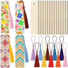 Tlily Unfinished Wood Bookmark 100Pc with Colorful Tassels