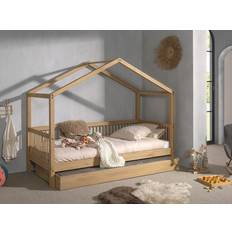 Vipack Hausbett 90 x 200 mit Bettschublade Kindermöbel Lattenrost Spielbett Eiche massiv