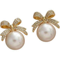 Shein pair BowknotShaped Pearl Diamond Inlaid Earrings With Elegant And Sophisticated Design