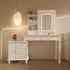 Yellow Dressing Tables Ophelia & Co Vanity Desk with Lighted Sliding Mirror and Hidden Shelves 144.5cm H x 150cm W x 40cm D Dressing Table