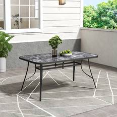 Garden Dining Table 150cm W x 90cm D x 72.5cm H Tempered Glass Bistro Table