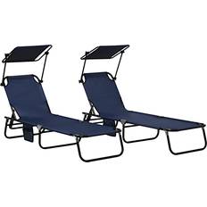 Blue Sun Beds OutSunny 2 Piece Folding Sun Loungers with Adjustable Backrest Dark Blue