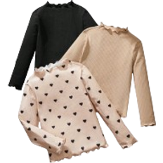 Hjärtan T-shirts Shein Baby 3pcs Heart Print Lettuce Trim Mock Neck Tee